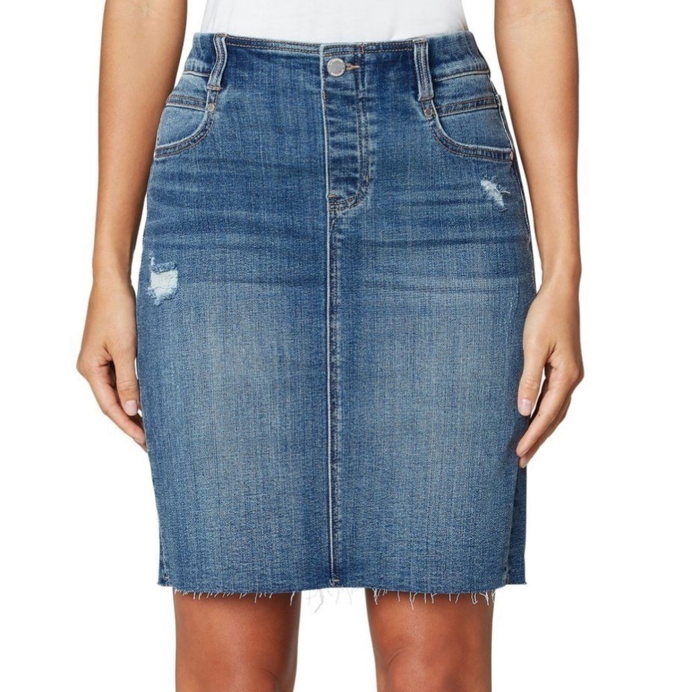 NWT Liverpool Gia Pull-On Distressed Pencil Skirt in Mystic